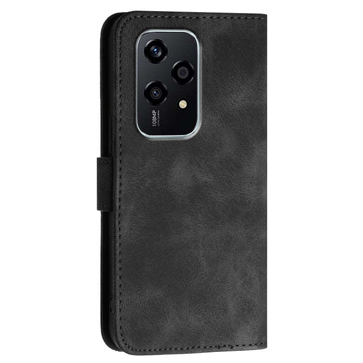 For Honor 200 Lite Global Grid Butterfly Embossed Pattern Leather Phone Case with Lanyard(Black)