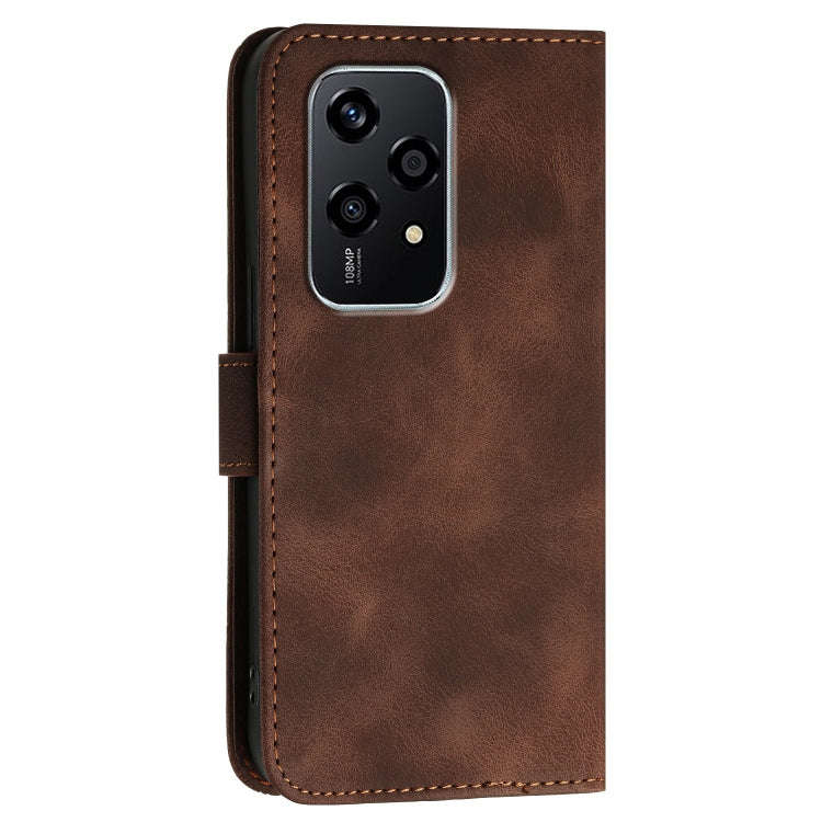 For Honor 200 Lite Global Grid Butterfly Embossed Pattern Leather Phone Case with Lanyard(Coffee)