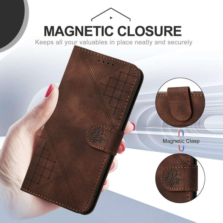 For Honor 200 Lite Global Grid Butterfly Embossed Pattern Leather Phone Case with Lanyard(Coffee)