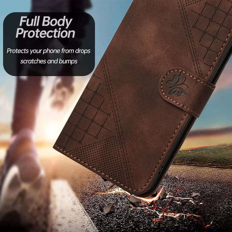 For Honor 200 Lite Global Grid Butterfly Embossed Pattern Leather Phone Case with Lanyard(Coffee)