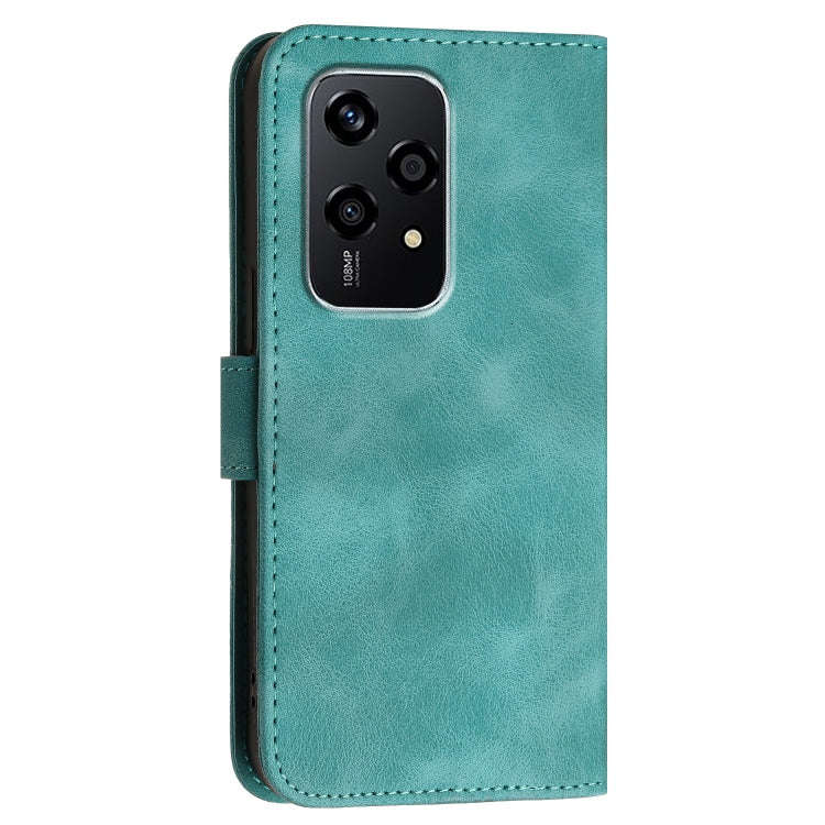 For Honor 200 Lite Global Grid Butterfly Embossed Pattern Leather Phone Case with Lanyard(Light B...