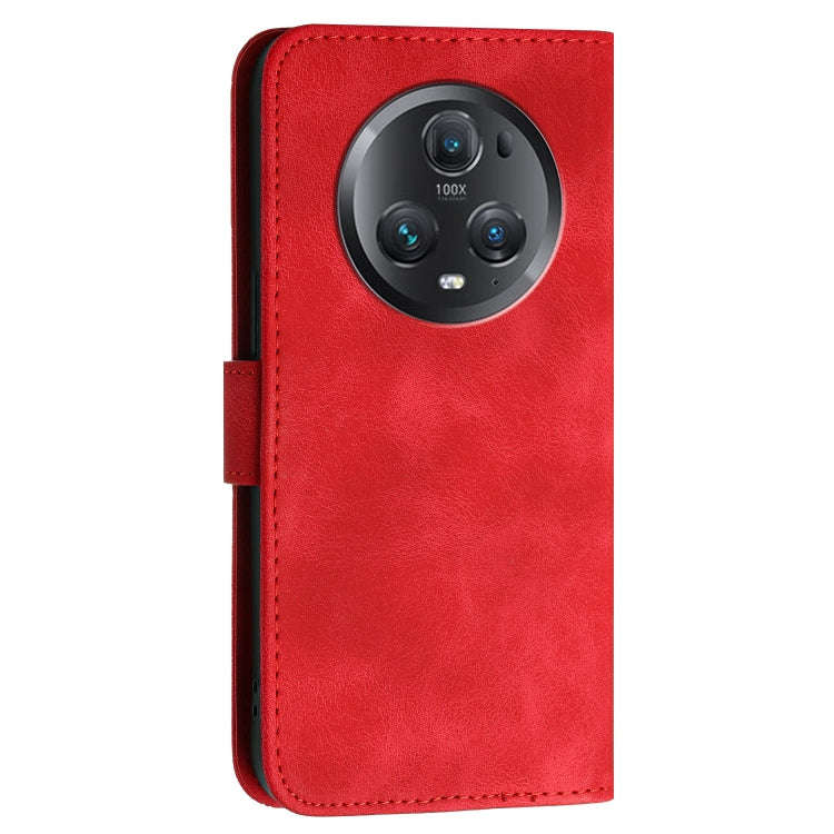 For Honor Magic5 Pro Grid Butterfly Embossed Pattern Leather Phone Case with Lanyard(Red)