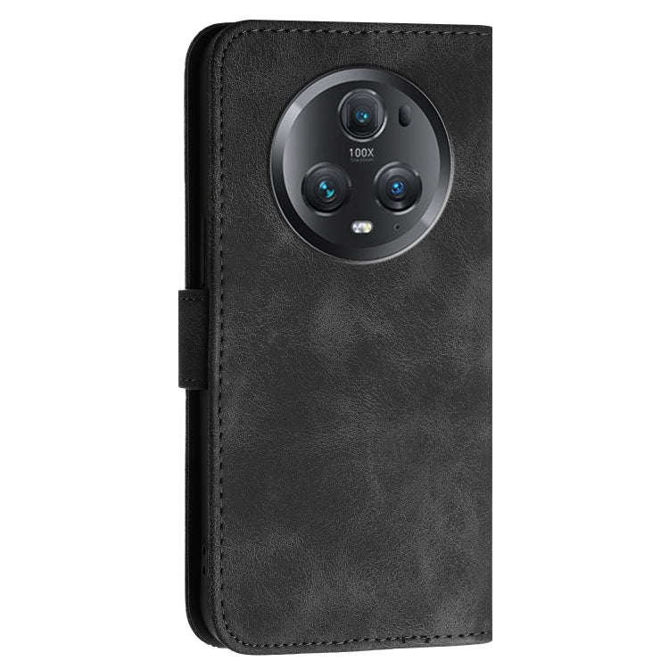 For Honor Magic5 Pro Grid Butterfly Embossed Pattern Leather Phone Case with Lanyard(Black)