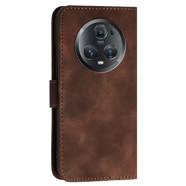 For Honor Magic5 Pro Grid Butterfly Embossed Pattern Leather Phone Case with Lanyard(Coffee)