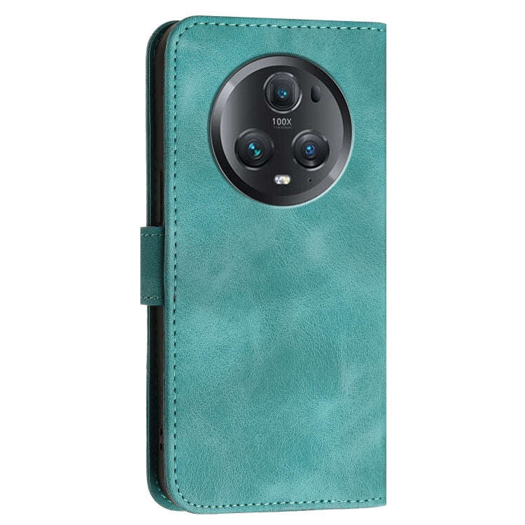 For Honor Magic5 Pro Grid Butterfly Embossed Pattern Leather Phone Case with Lanyard(Light Blue)