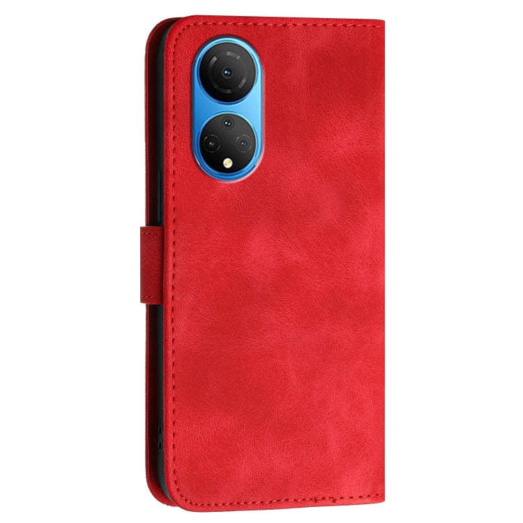 For Honor X7 4G / Play 30 Plus Grid Butterfly Embossed Pattern Leather Phone Case with Lanyard(Red)