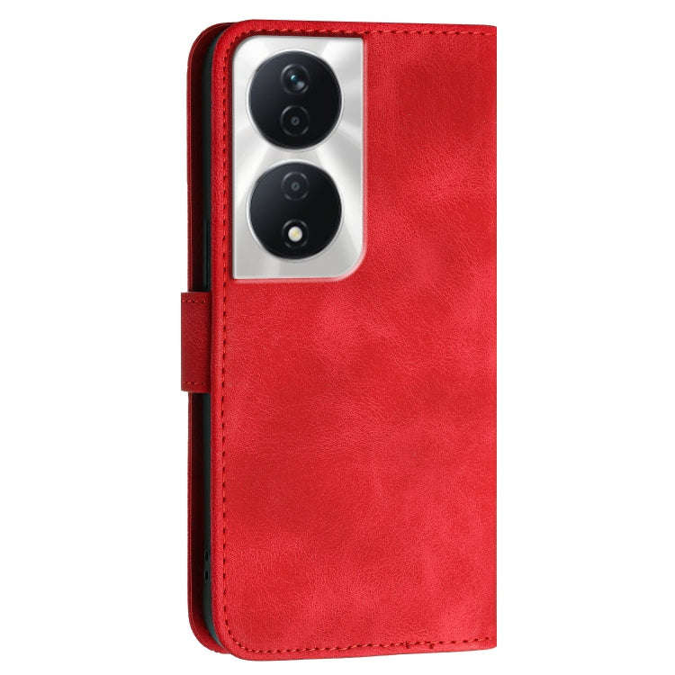 For Honor X7b 5G Grid Butterfly Embossed Pattern Leather Phone Case with Lanyard(Red)