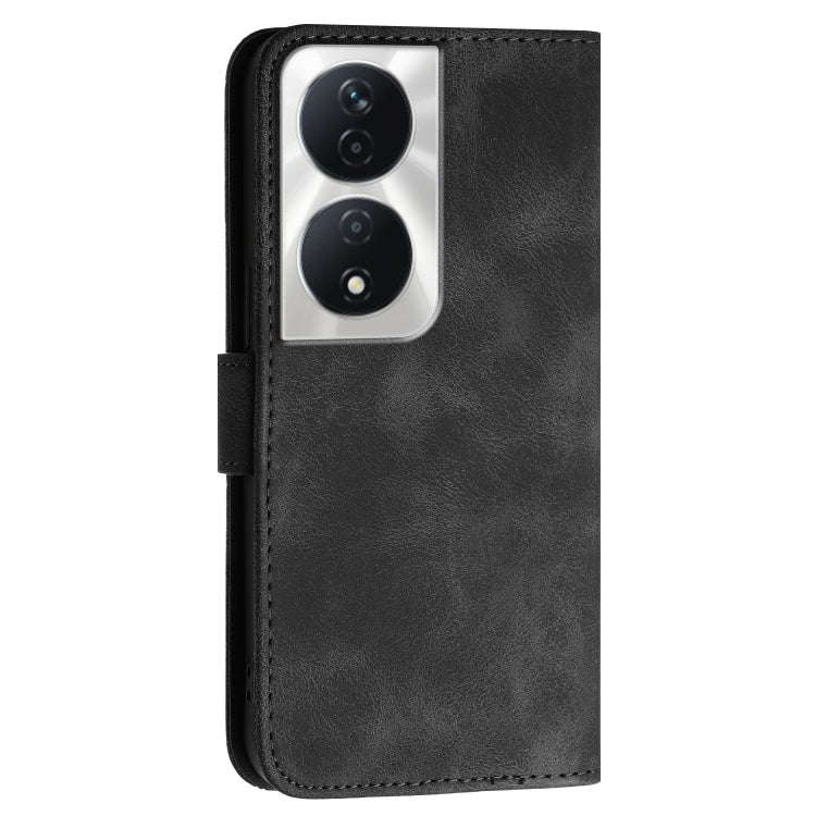 For Honor X7b 5G Grid Butterfly Embossed Pattern Leather Phone Case with Lanyard(Black)
