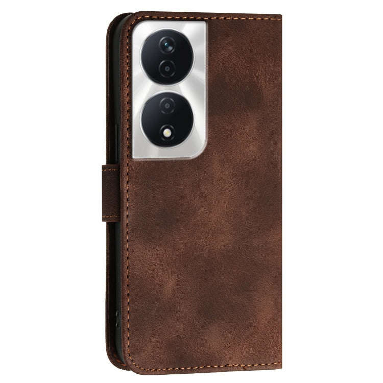 For Honor X7b 5G Grid Butterfly Embossed Pattern Leather Phone Case with Lanyard(Coffee)