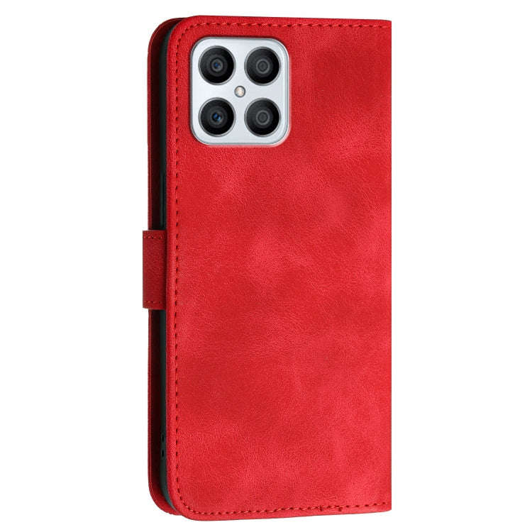 For Honor X8 4G / X30i Grid Butterfly Embossed Pattern Leather Phone Case with Lanyard(Red)