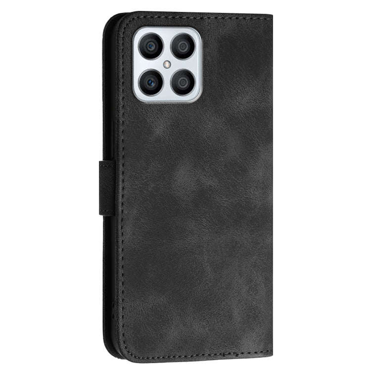For Honor X8 4G / X30i Grid Butterfly Embossed Pattern Leather Phone Case with Lanyard(Black)