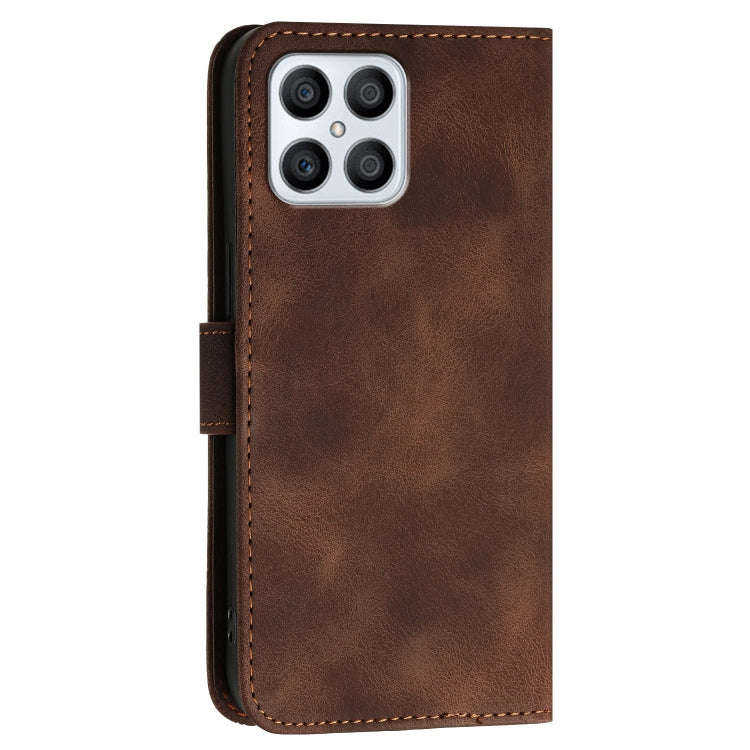 For Honor X8 4G / X30i Grid Butterfly Embossed Pattern Leather Phone Case with Lanyard(Coffee)