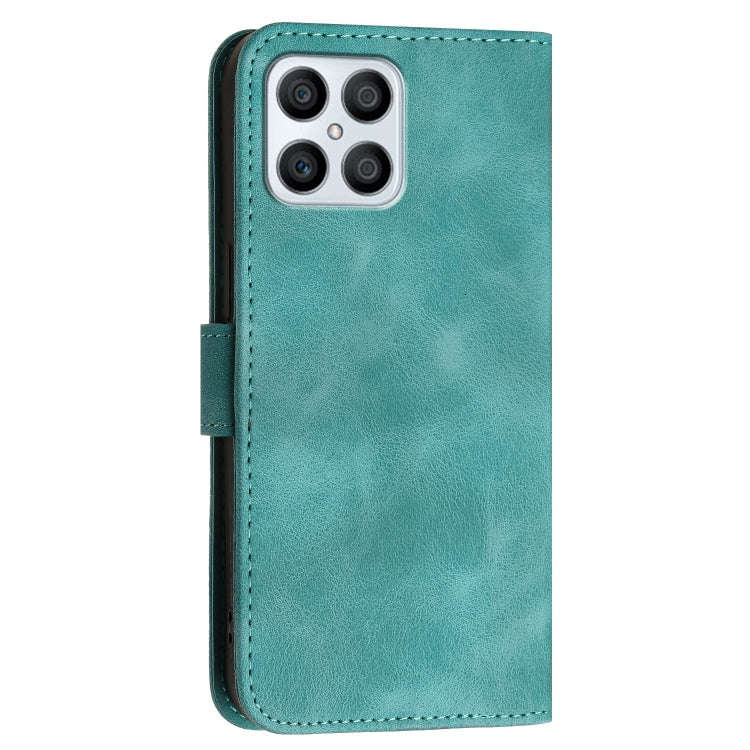For Honor X8 4G / X30i Grid Butterfly Embossed Pattern Leather Phone Case with Lanyard(Light Blue)