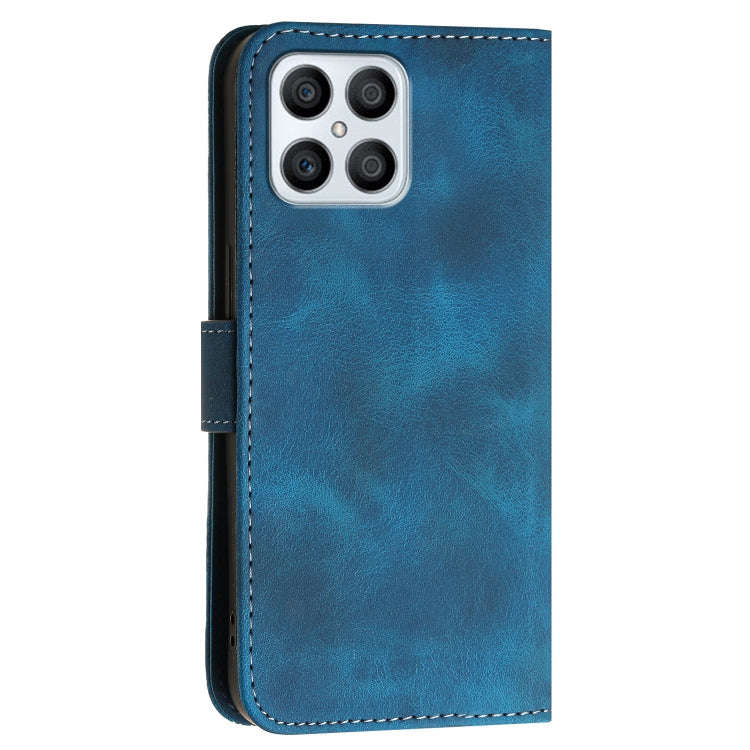 For Honor Play6T Pro Grid Butterfly Embossed Pattern Leather Phone Case with Lanyard(Dark Blue)