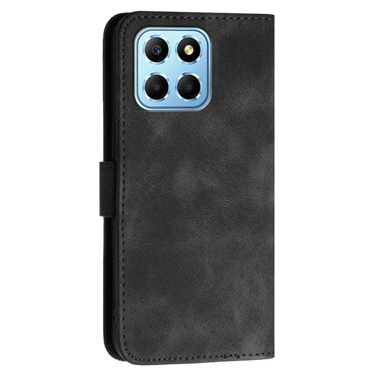 For Honor X8 5G Grid Butterfly Embossed Pattern Leather Phone Case with Lanyard(Black)