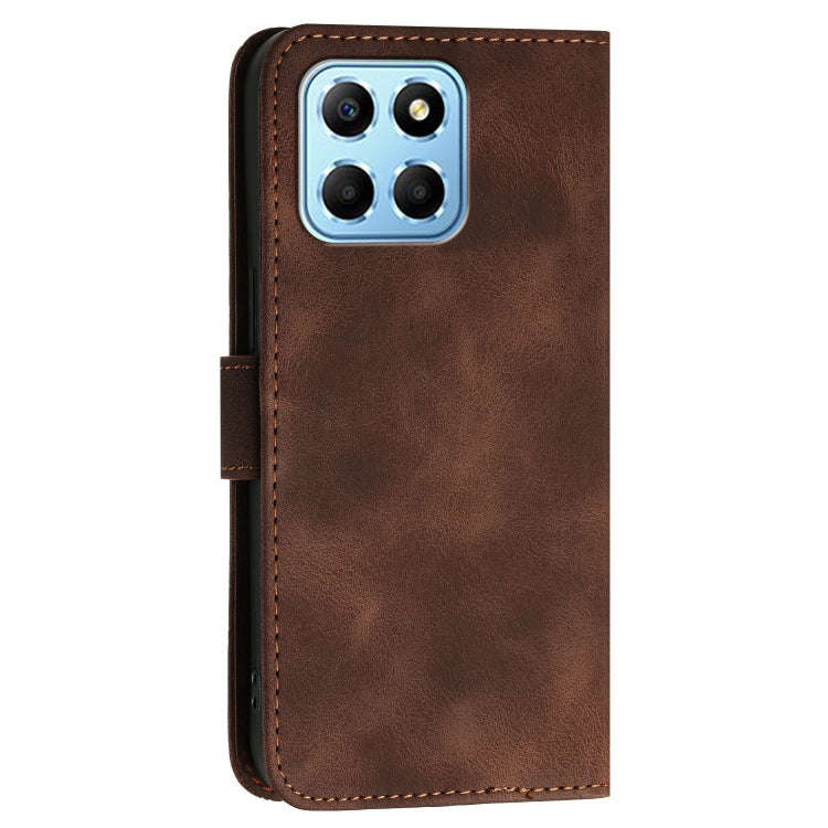 For Honor X8 5G Grid Butterfly Embossed Pattern Leather Phone Case with Lanyard(Coffee)