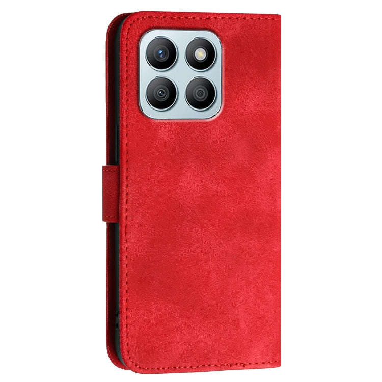 For Honor X8b Grid Butterfly Embossed Pattern Leather Phone Case with Lanyard(Red)