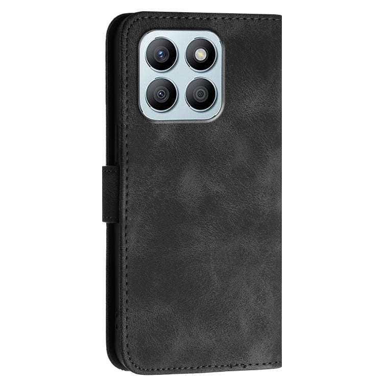For Honor X8b Grid Butterfly Embossed Pattern Leather Phone Case with Lanyard(Black)