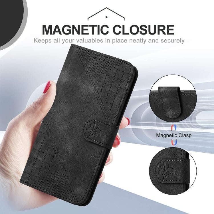 For Honor X8b Grid Butterfly Embossed Pattern Leather Phone Case with Lanyard(Black)