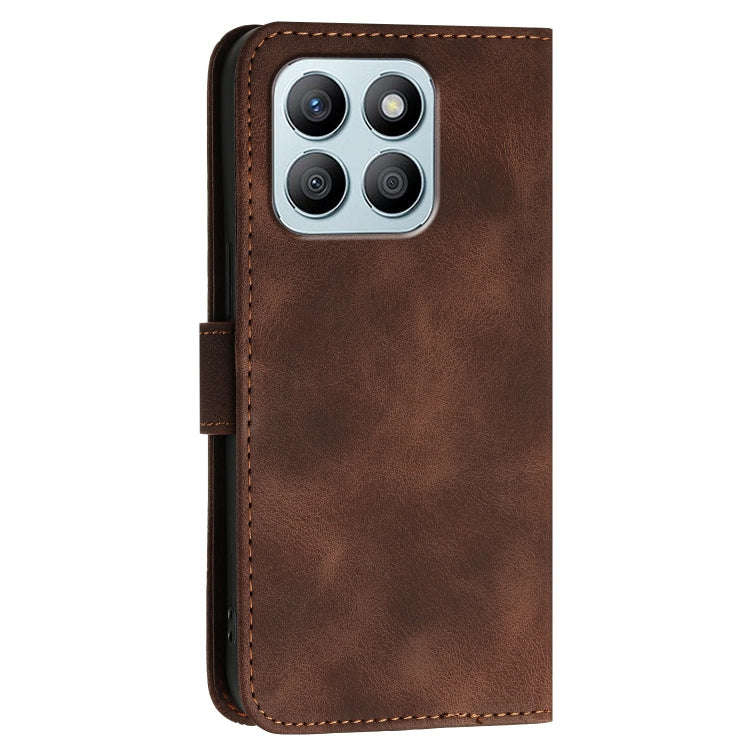 For Honor X8b Grid Butterfly Embossed Pattern Leather Phone Case with Lanyard(Coffee)