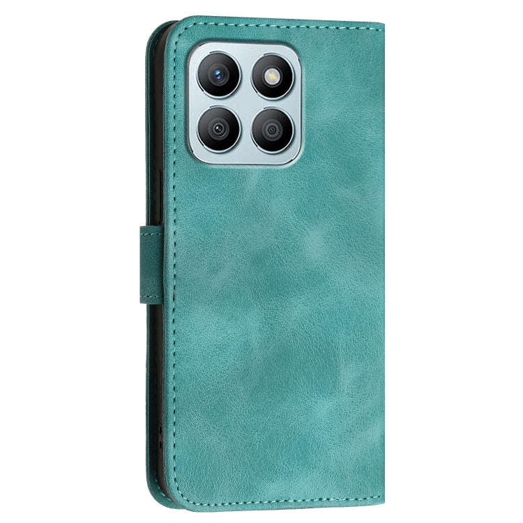 For Honor X8b Grid Butterfly Embossed Pattern Leather Phone Case with Lanyard(Light Blue)