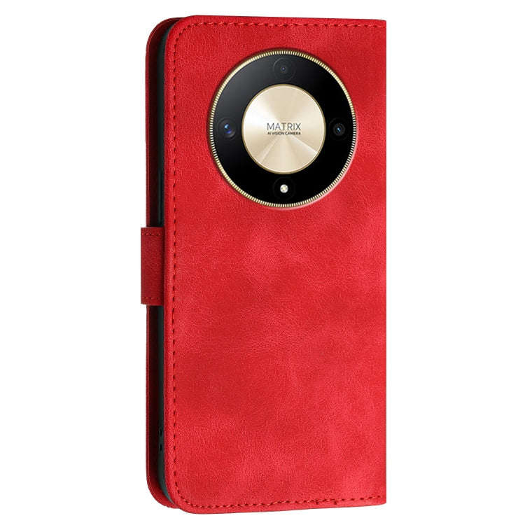 For Honor X50 / X9b Grid Butterfly Embossed Pattern Leather Phone Case with Lanyard(Red)