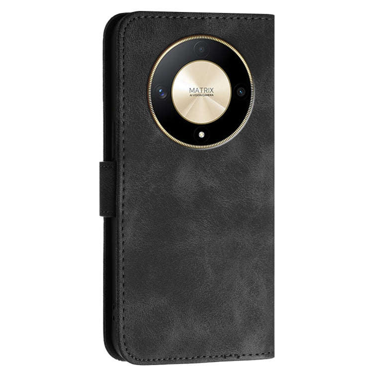 For Honor X50 / X9b Grid Butterfly Embossed Pattern Leather Phone Case with Lanyard(Black)