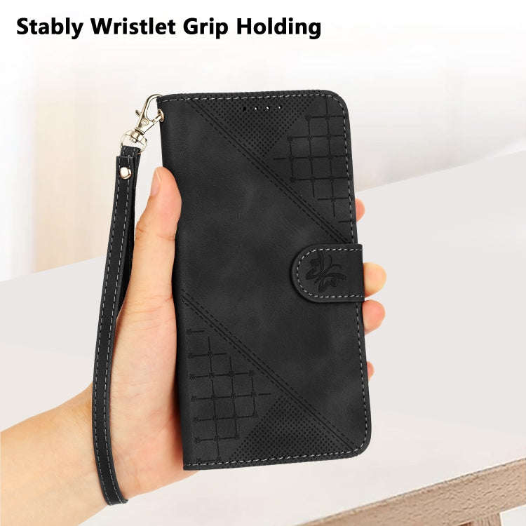 For Honor X50 / X9b Grid Butterfly Embossed Pattern Leather Phone Case with Lanyard(Black)