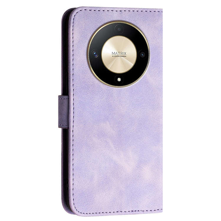 For Honor X50 / X9b Grid Butterfly Embossed Pattern Leather Phone Case with Lanyard(Light Purple)