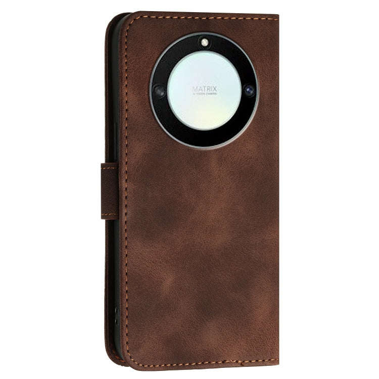 For Honor Magic5 Lite Grid Butterfly Embossed Pattern Leather Phone Case with Lanyard(Coffee)