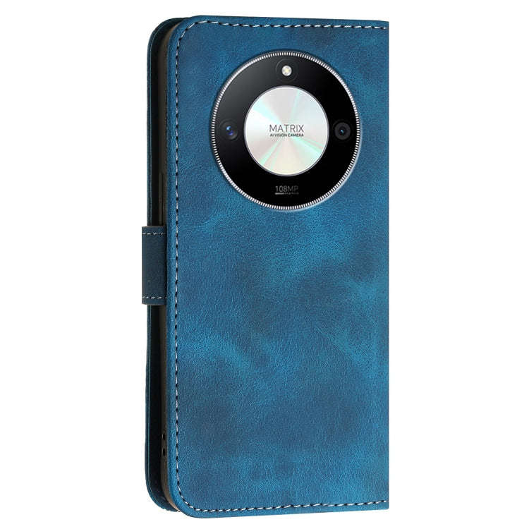 For Honor X50 Grid Butterfly Embossed Pattern Leather Phone Case with Lanyard(Dark Blue)