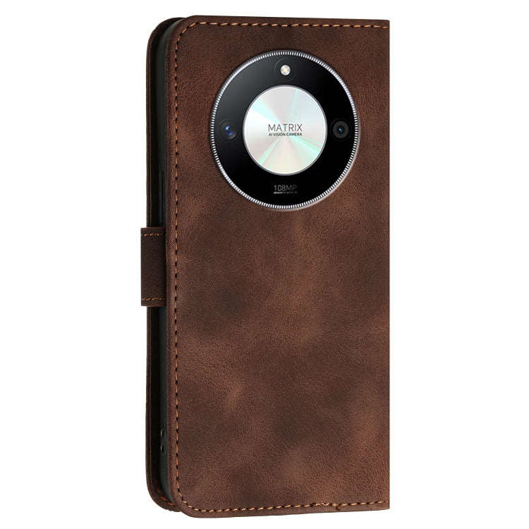 For Honor X50 Grid Butterfly Embossed Pattern Leather Phone Case with Lanyard(Coffee)