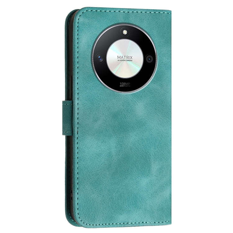 For Honor X50 Grid Butterfly Embossed Pattern Leather Phone Case with Lanyard(Light Blue)
