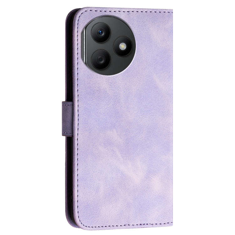 For Honor X50i+ Grid Butterfly Embossed Pattern Leather Phone Case with Lanyard(Light Purple)