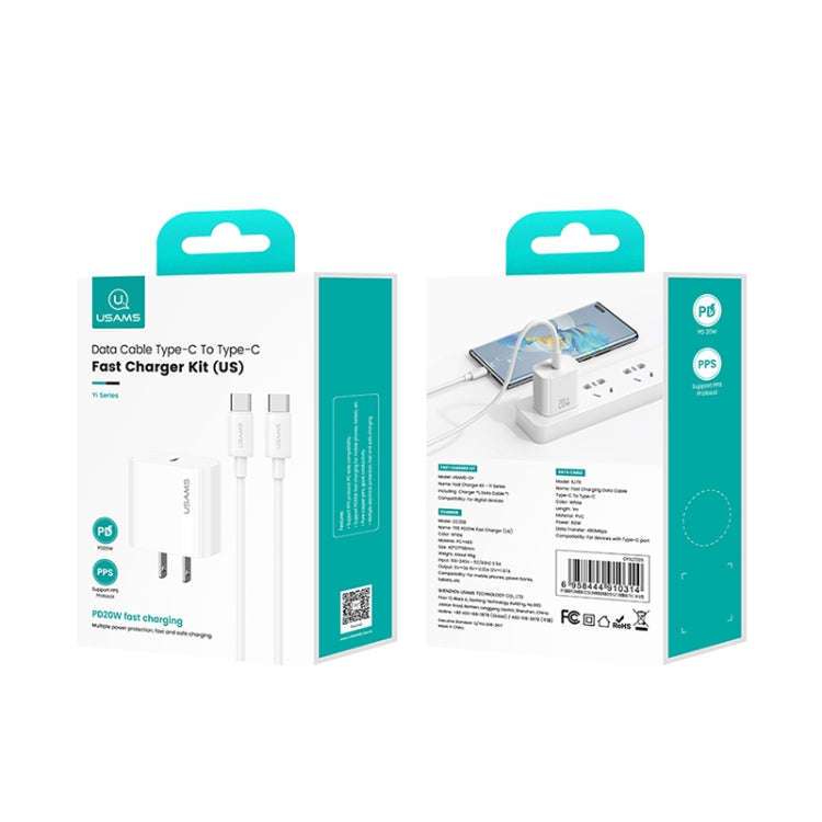 USAMS CC228 20W Fast Charging Charger Set, USB-C / Type-C to USB-C / Type-C(US Plug)