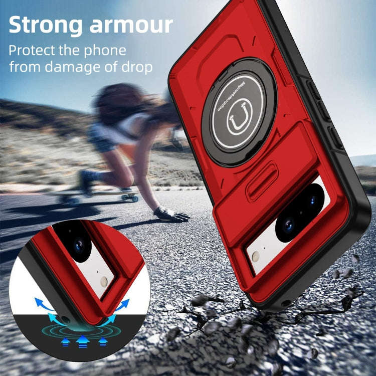 For Google Pixel 8 Sliding Camshield TPU Hybrid PC Magnetic Holder Phone Case(Red)