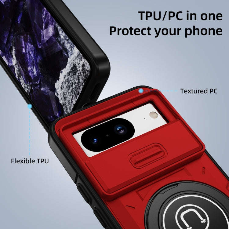 For Google Pixel 8 Sliding Camshield TPU Hybrid PC Magnetic Holder Phone Case(Red)