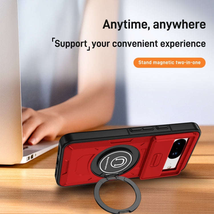 For Google Pixel 8 Sliding Camshield TPU Hybrid PC Magnetic Holder Phone Case(Red)