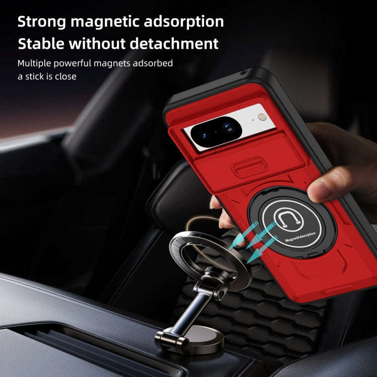 For Google Pixel 8 Sliding Camshield TPU Hybrid PC Magnetic Holder Phone Case(Red)