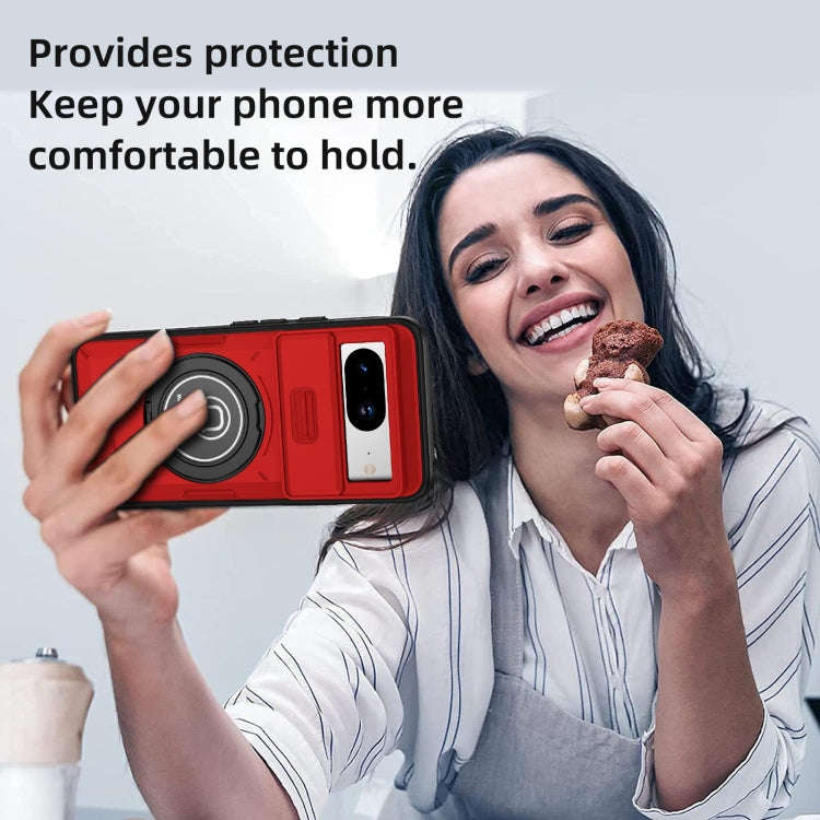 For Google Pixel 8 Sliding Camshield TPU Hybrid PC Magnetic Holder Phone Case(Red)