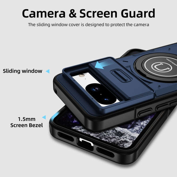 For Google Pixel 8 Sliding Camshield TPU Hybrid PC Magnetic Holder Phone Case(Dark Blue)