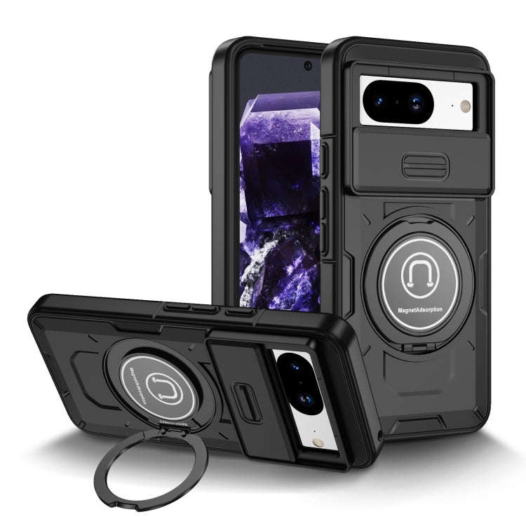 For Google Pixel 8a Sliding Camshield TPU Hybrid PC Magnetic Holder Phone Case(Black)