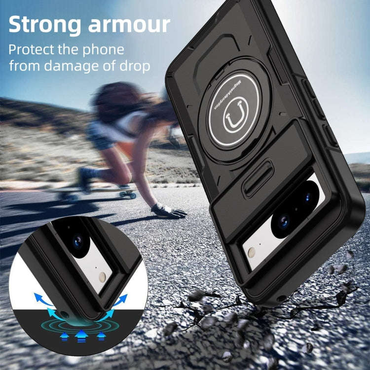 For Google Pixel 8a Sliding Camshield TPU Hybrid PC Magnetic Holder Phone Case(Black)