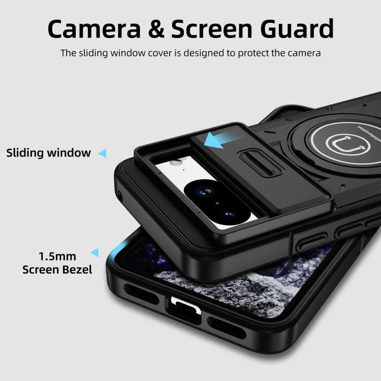 For Google Pixel 8a Sliding Camshield TPU Hybrid PC Magnetic Holder Phone Case(Black)