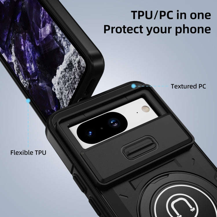 For Google Pixel 8a Sliding Camshield TPU Hybrid PC Magnetic Holder Phone Case(Black)