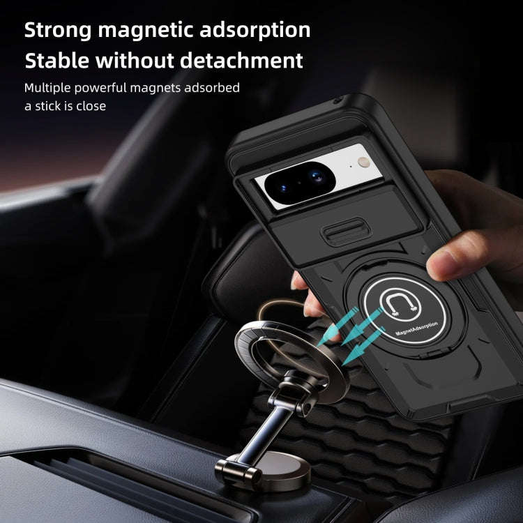 For Google Pixel 8a Sliding Camshield TPU Hybrid PC Magnetic Holder Phone Case(Black)