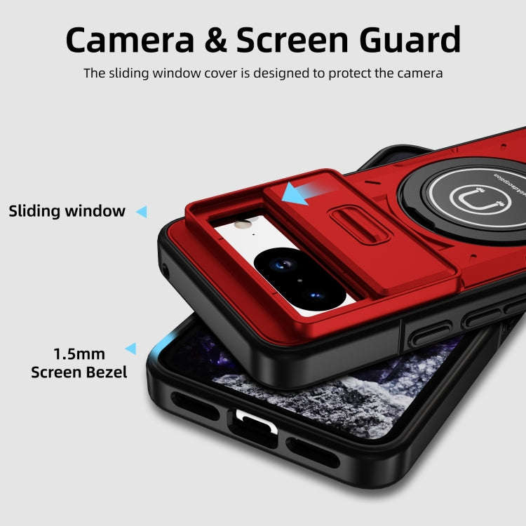 For Google Pixel 8a Sliding Camshield TPU Hybrid PC Magnetic Holder Phone Case(Red)