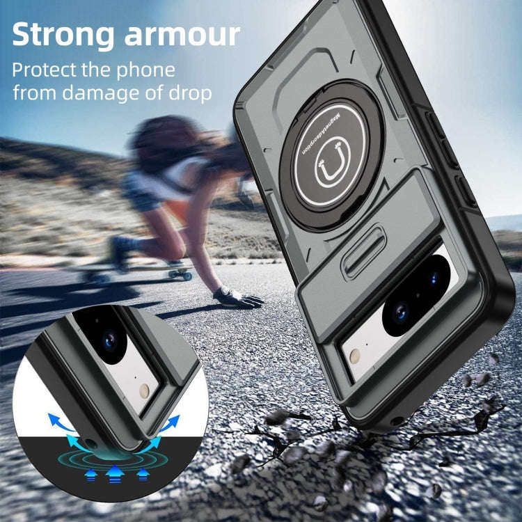 For Google Pixel 8a Sliding Camshield TPU Hybrid PC Magnetic Holder Phone Case(Grey)