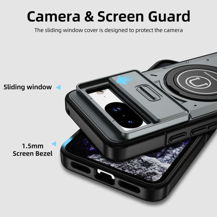 For Google Pixel 8a Sliding Camshield TPU Hybrid PC Magnetic Holder Phone Case(Grey)