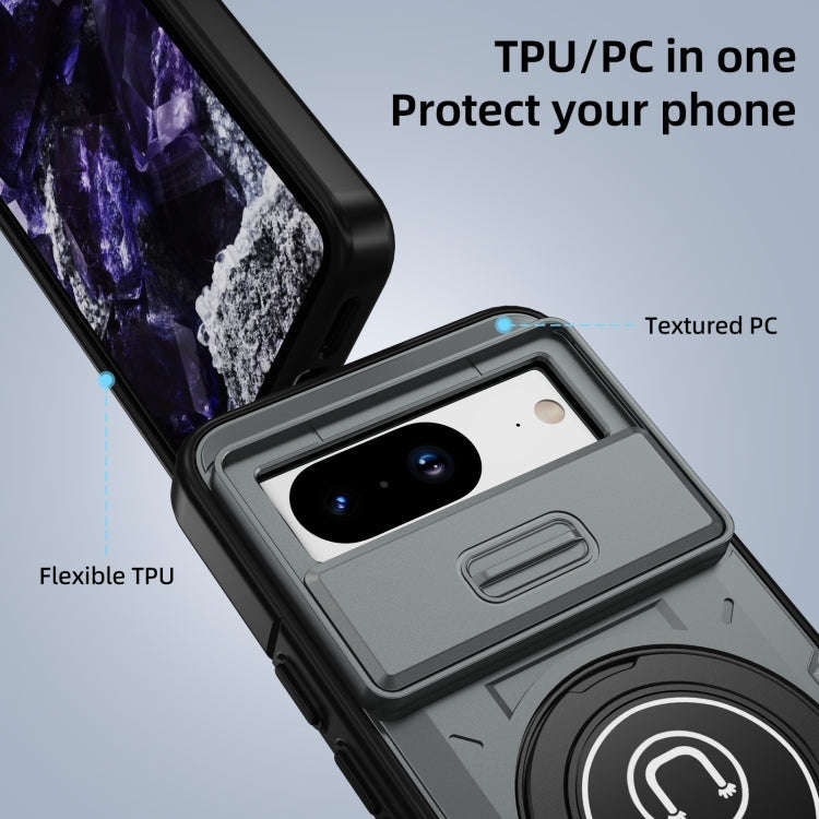 For Google Pixel 8a Sliding Camshield TPU Hybrid PC Magnetic Holder Phone Case(Grey)